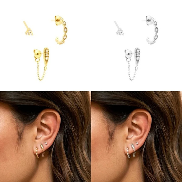 *NEW Drop Chain Earrings White Gold Filled 11.4 mm - Picture 6 of 6